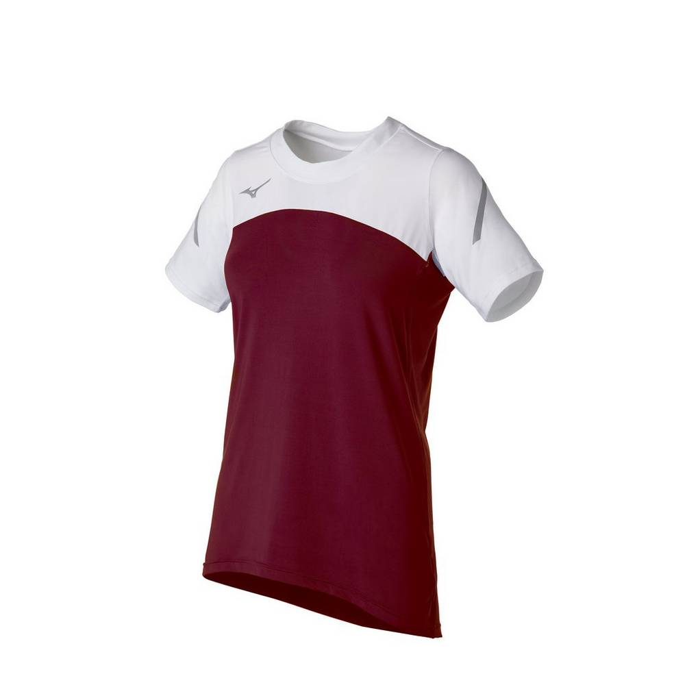 Mizuno Techno VII Short Sleeve - Bayan Forma - Bordo/Beyaz Türkiye (FPKZQM-921)